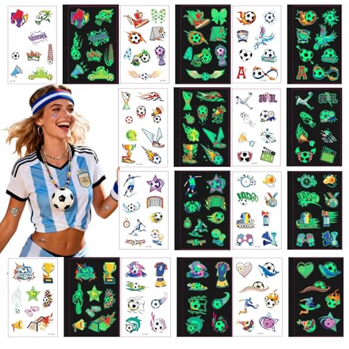 10 PCS Glow in Dark Soccer Temporary Tattoos for Kids