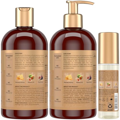 SheaMoisture Shampoo & Conditioner, Manuka Honey & Mafura Oil Intensive Hydration + Ultra Moisture & Nourish Lightweight Hair Oil for Extra Dry, Damaged Hair