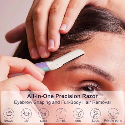 Dermaplane Razor, Face Razors for Women, Dermaplaning Tool, 1 Reusable Handle with 19 Microblades for Face, Gentle Exfoliation & Facial Peach Fuzz Removal for Smoother Skin, Wisteria
