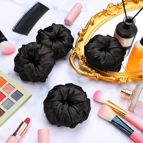Satin Hair Bun Donuts - 4 Pack Medium Black