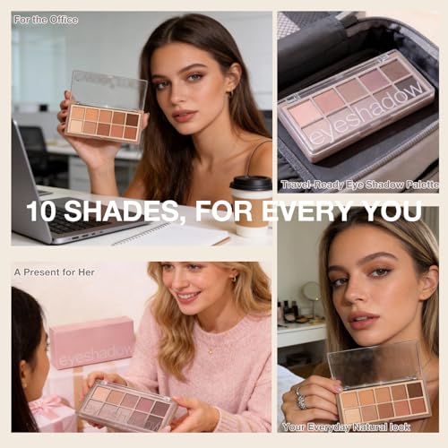 10 Colors Matte Neutral Eyeshadow Palette, Taupe Brown Mauve Nude Eye Shadow for Older Women, Blendable Long Lasting Natural Grey Smokey Eyeshadow Cool Toned Contour Makeup Palette