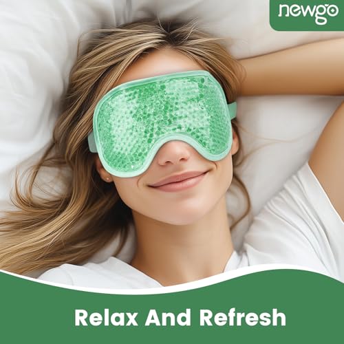 NEWGO Cooling Eye Mask for Puffy Eyes, Cold Eye Mask Eye Ice Pack for After Eyes Surgery, Tension Stress Relief, Itchy Eyes, Headaches, Dark Circles - Blue (Green) (Pack of 2)