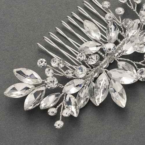 SWEETV Bride Silver Wedding Comb with Crystal Rhinestone Bridal Sparkly Gem Piece for Women and Girls