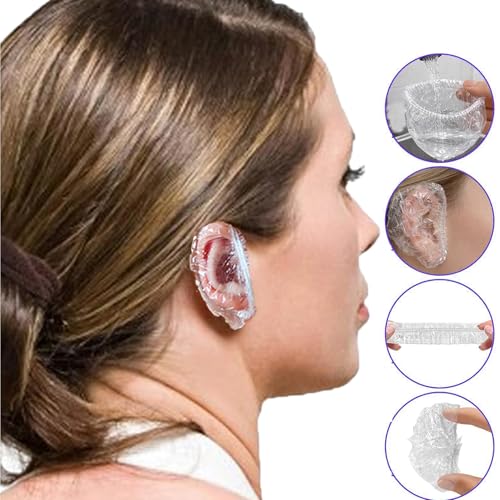 100pcs Disposable Waterproof Ear Covers for Hair Dye, Bathing & Travel - Elastic Clear Plastic (Variation of THIS listing: 100)
