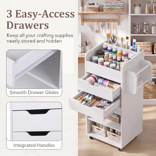 Tangkula Rolling Storage Cart with 3 Drawers & Shelves