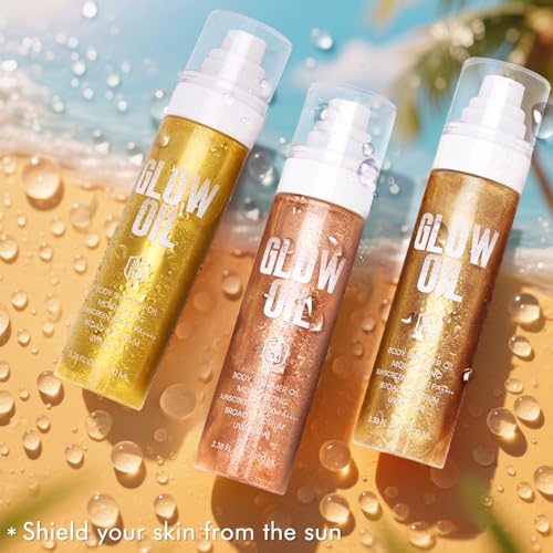 Sunscreen Body Glow Oil¡¼SPF 50¡½¡¼Lightweight¡½¡¼Natural Ingredient¡½Broad Spectrum Shimmer Sunscreen For Face and Body, ROSE