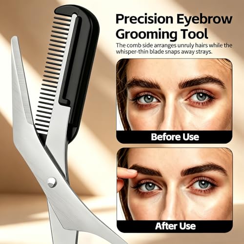 2-in-1 Eyebrow Scissors with Comb - Precision Trimmer for Men & Women