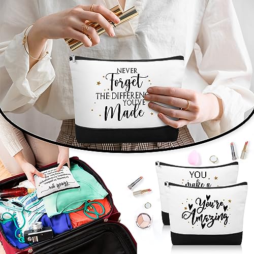 Cunno 30 Pcs Employee Appreciation Gifts Inspirational Canvas Makeup Bags Bulk Cosmetic Pouch with Zipper Travel Toiletry Organized for Women Coworkers Staff, 6 Style(Classic)