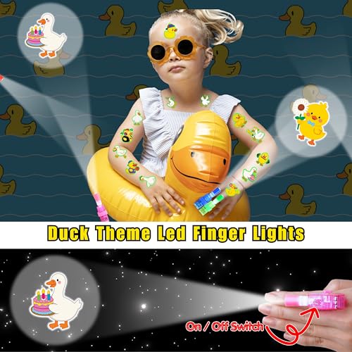 72 PCS Duck Party Favors Set - LED Finger Lights & Glow Tattoos