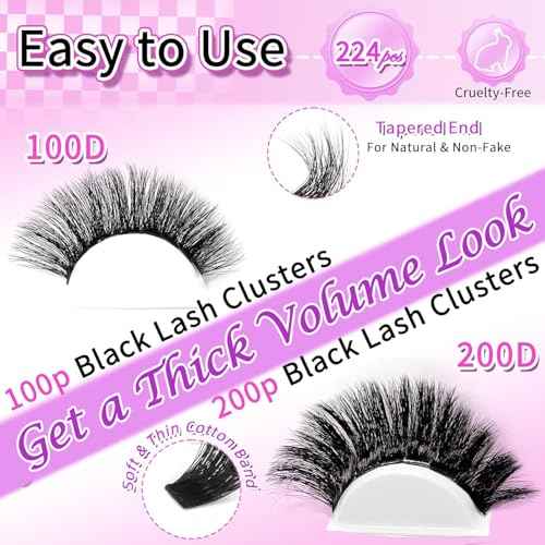 Lash Clusters 100D+200D Thick Volume Eyelash Clusters 12-22mm Long Cluster Lashes Eyelash Extensions Individual Lashes Clusters DIY at Home Eyelashes D Curly Lash Extension by FOINEMYED