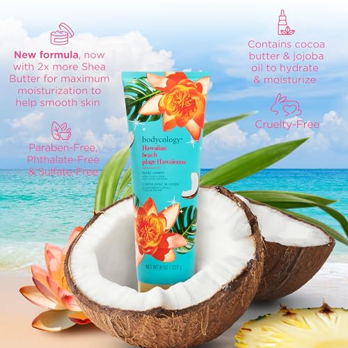 Bodycology Shea Butter Body Cream, Hawaiian Beach, 8 oz (Pack of 2)