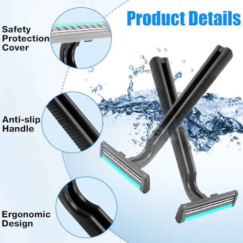 Disposable Razors Bulk for Men 200 Pack, Homeless Supplies Bulk, Twin Blade Mens Safety Travel Supply Shaving Razor, Face Beard Body Shavers for Hotel Camping Bathing (Black)