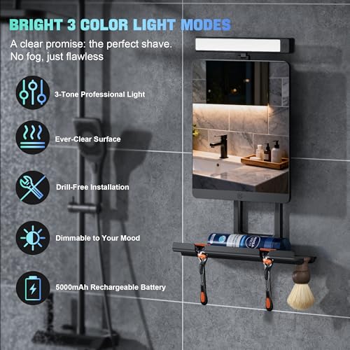 ENVTEK Heated Fogless Shower Mirror with Dimmable Lights & Razor Holder