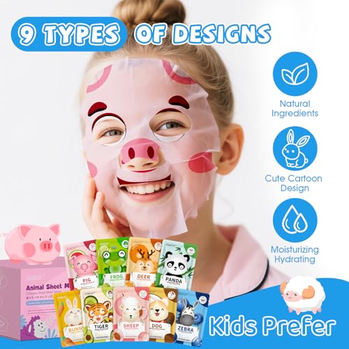 54 Pack Animal Kids Face Mask Spa, Bulk Collagen Hydrating Sheet Face Masks Skincare for Girls Teens, Easter Basket Stuffers, Birthday Gifts, Mothers Day Gifts for Mom