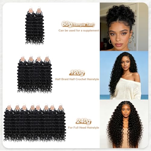 Deep Wave Crochet Hair 18 Inch 60g Pre-Separated Human Hair