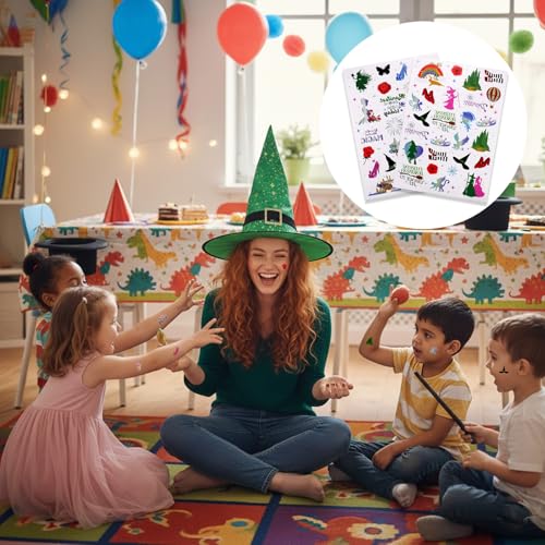 Witch Temporary Tattoos for Kids - 50 Pink & Green Stickers
