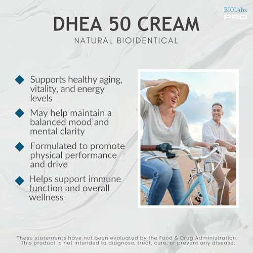 DHEA Cream 50mg for Women and Men, Maximum Strength Natural DHEA Cosmetic Formulation for Skin Hydration Balance, Pure, Non-GMO, Gluten-Free, Paraben-Free, Skin Cream 2-Month Supply (Unscented - 3oz)