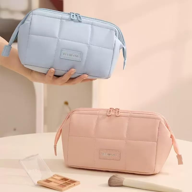 Pink Travel Makeup Bag with Brush Pocket & Compartments