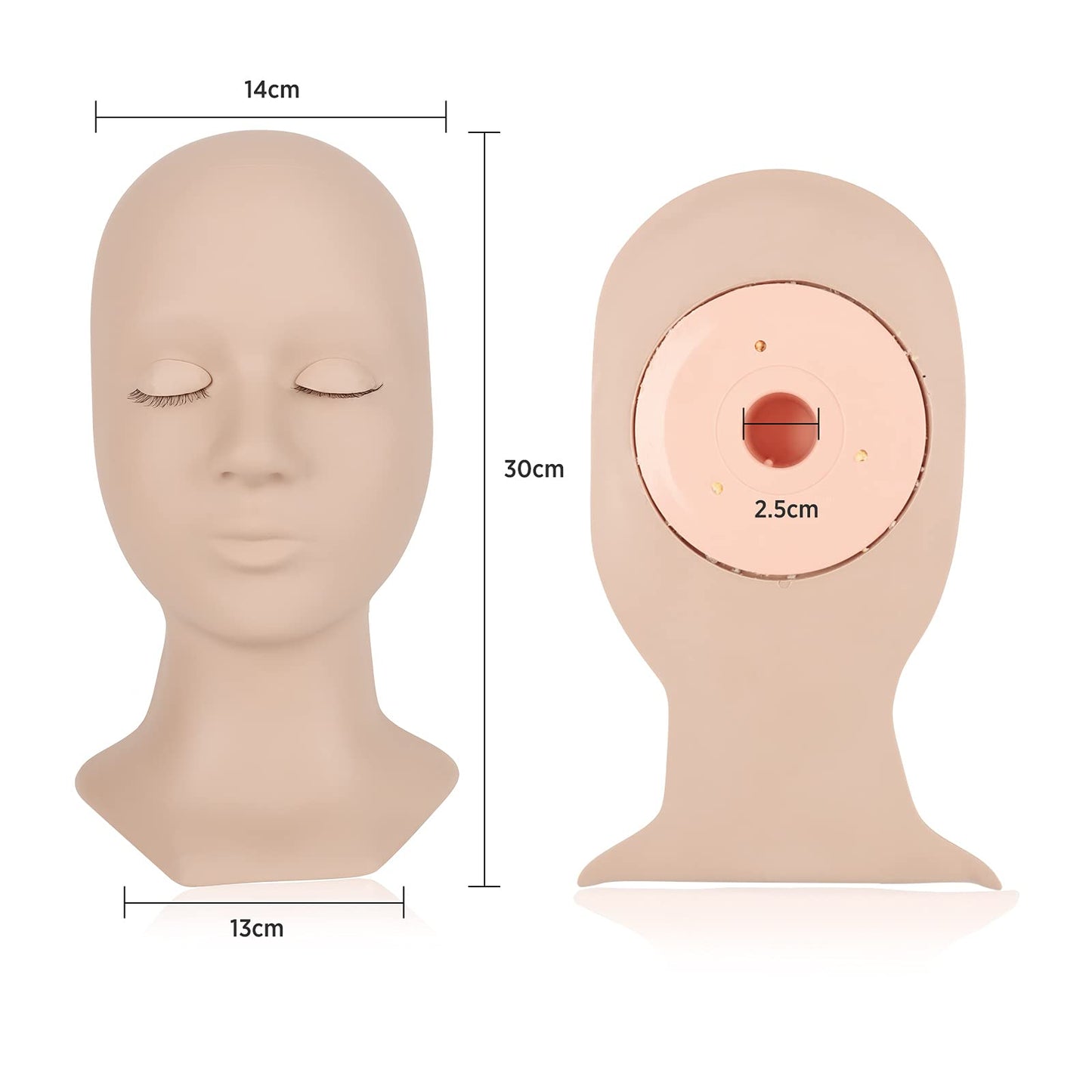 LASHVIEW Lash Mannequin Head , with 4 Pairs Replaced Eyelids Practice, Makeup Soft-Touch Rubber, Natural Skin Color