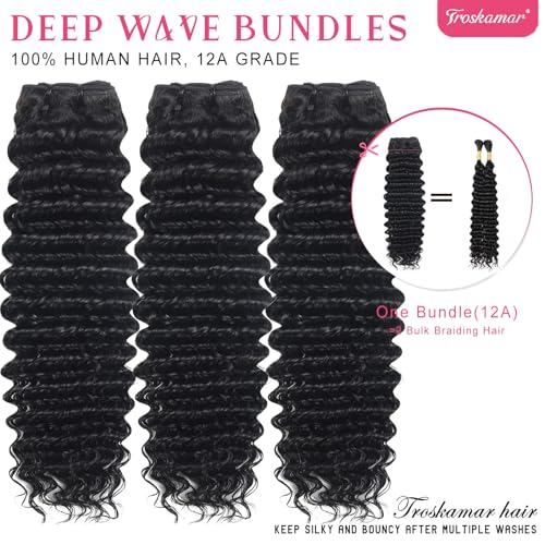 Deep Wave Human Hair Bundles 22 Inch 12A Brazilian Virgin Wet and Wavy Human Hair Bundles 100% Unprocessed Deep Curly 1 Bundle
