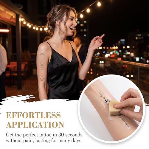 Temporary Tattoos for Women - 10 Sheets Black Flower Sketch Design