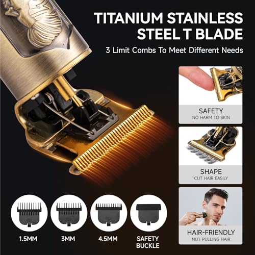 Hair Clippers for Men Professional Zero Gapped Hair Trimmer for Barber T Blade Liners Edgers Groomming Hair Clippers Cordless Rechargeable Shaver Hair Cutting Kit Beard Trimmer Gifts for Men
