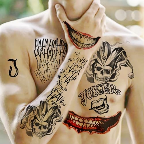 5 Sheet 3D Joker Temporary Tattoos - Halloween Costume