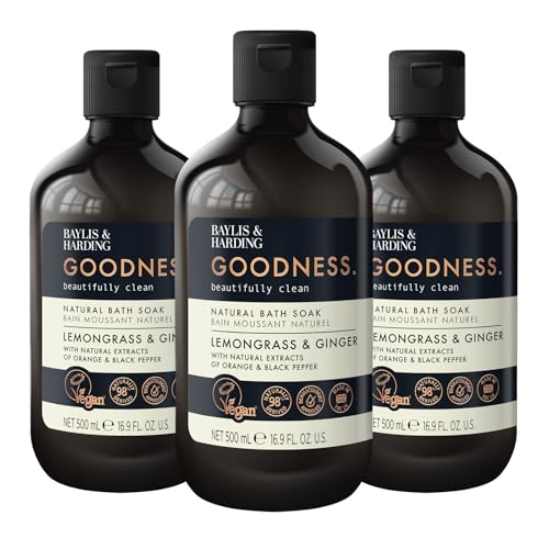 Baylis & Harding Goodness Lemongrass & Ginger Natural Bubble Bath 16.9 fl. oz (Pack of 3) - Biodegradable Formula - Vegan Friendly