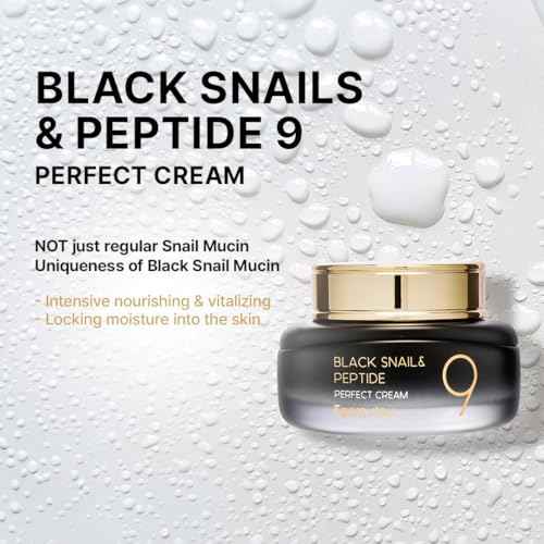 FARMSTAY Black Snail & Peptide 9 Perfect Cream, Snail Mucin Moisturizer for Elastic & Glow Skin, Hydrating & Nourishing, Anti-aging, Skin Barrier Repair, gift for Women Korean Skin Care 1.85 Fl. Oz