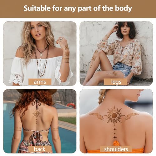 9 Sheets Gold Temporary Tattoos,110+ Designs Glitter Fake Tattoos for Women,Waterproof and Long-Lasting,Gold Metallic Glitter Tattoo Perfect for Vacation,Parties and Festivals