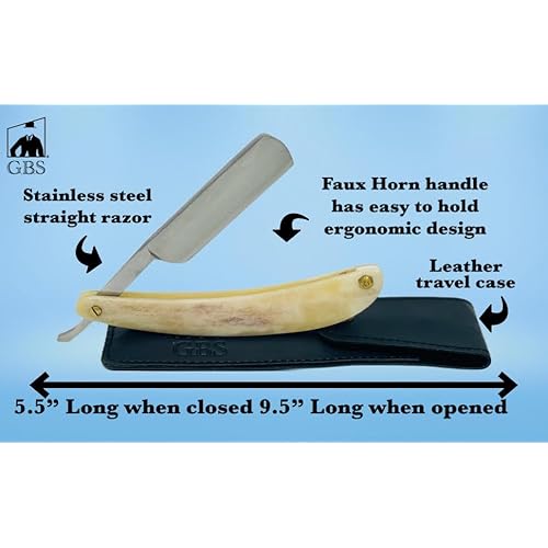 Gents Complete Straight Razor Shaving Kit for Men - 9 Piece Professional Barber Set with Shave Ready Razor, Leather Strop, Ceramic Mug, Brush Stand, Alum Block & Shaving Soap