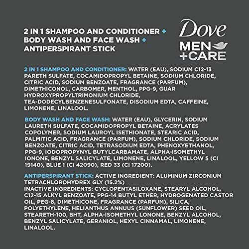 DOVE MEN + CARE Hair + Skin Care Regimen Personal Care for Men Clean Comfort + Fresh & Clean Body Wash, 2-in-1 Shampoo and Conditioner, and Antiperspirant Clinical Deodorant