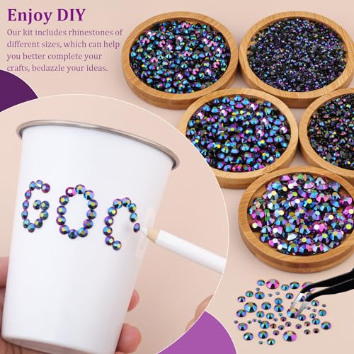 TINKRSTUFF Purple Black AB Flatback Rhinestones with Glue Kit for Crafting, Jewelry, Nails - Small Pack
