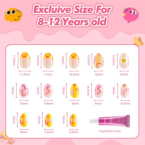 Misssix Old Colorful Flower Kids Press On Nails with Glue - 78 Pcs, Safe & Easy DIY Nail Art
