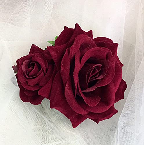 Rose Flower Hair Comb Bohemian Hairpin Wine Red