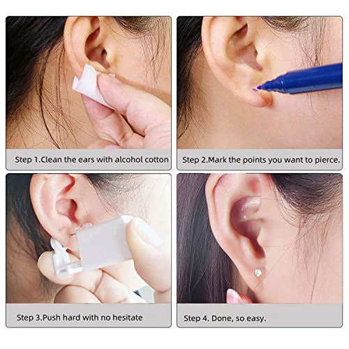 Self Ear Piercing Gun Kit 2 Pack Disposable Ear Piercing Tool No Pain Easy Use with Studs