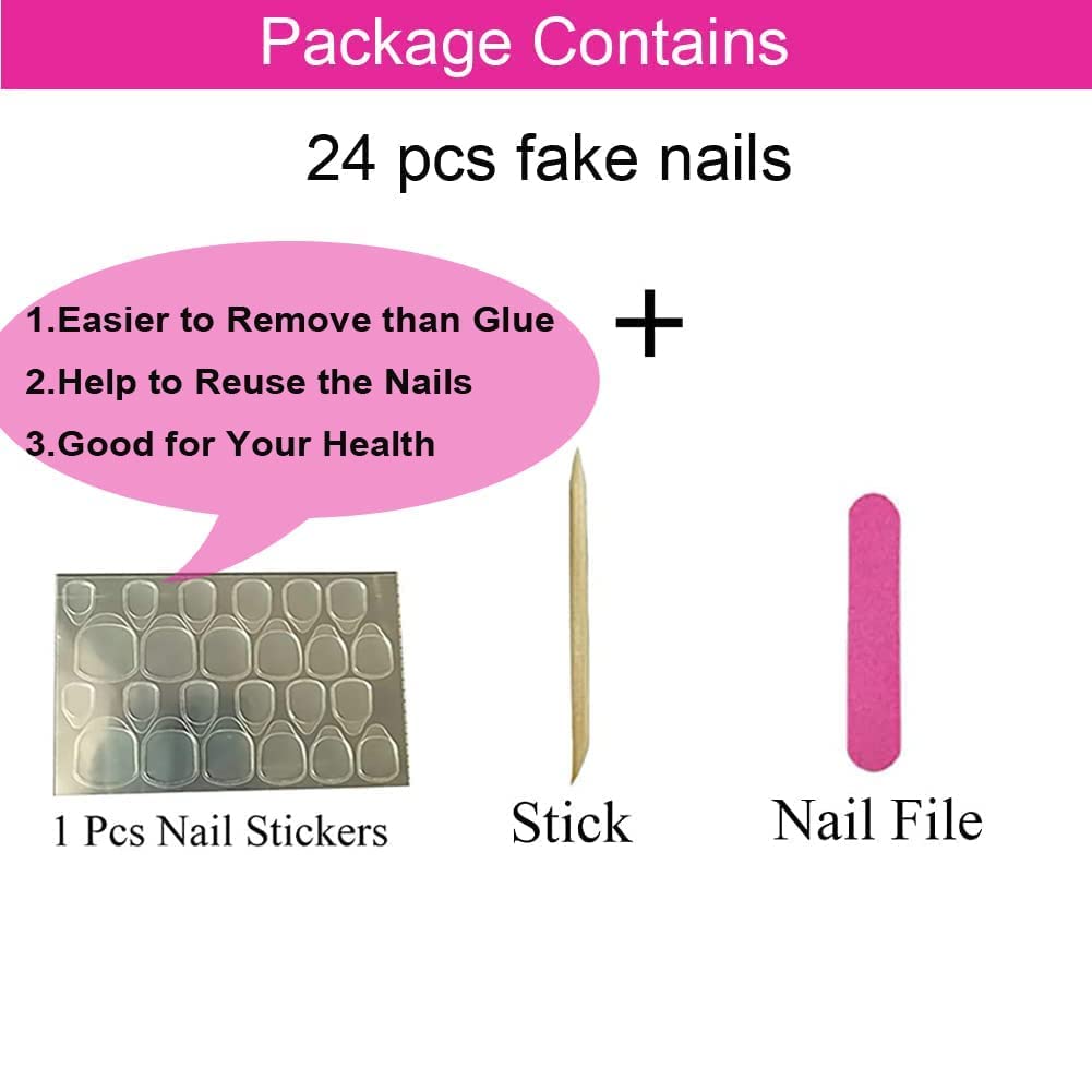 Magrace Long Square Press on Nails Fake Nails Black False Nails with Designs Rhinestone 24 pcs Stick on Nails for Women (A-6)