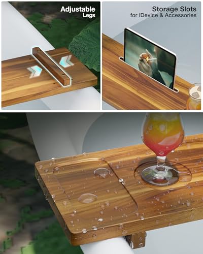 Acacia Wood Bathtub Caddy Tray - Large 34.6x9 Inch Bathroom Organizer