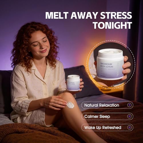 Magnesium Lotion for Sleep, Nighttime Magnesium Cream, Topical Magnesium Cream for Muscle Relaxation & Calm, Lavender Magnesium Cream for Body, Deep Hydration, Relaxing Self-Care Gift, 4.23 fl oz