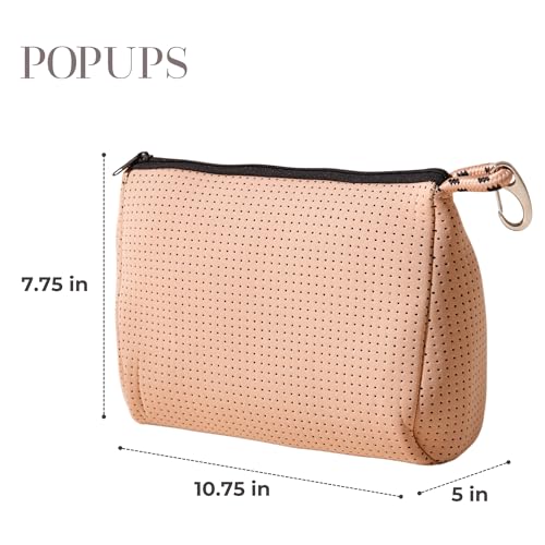 Large Waterproof Neoprene Makeup Bag with Zipper - Tan