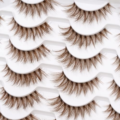 Brown False Eyelashes 14mm Natural Fluffy Lashes 14 Pairs