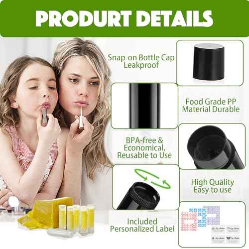 Lip Balm Tubes with Filling Tray and Spatula, 60 Empty Lip Balms Containers with Caps (Clear+Black), 60 Writeable and 60 Printed Stickers, BPA Free, Make Natural Lip Balm Kit for DIY