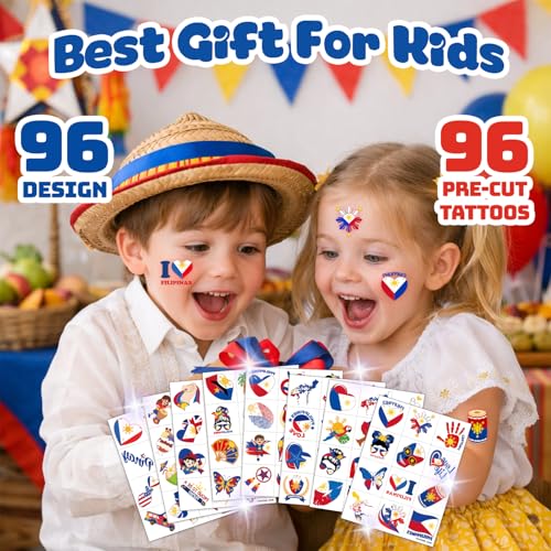 96 PCS Filipino Pride Temporary Tattoos for Kids