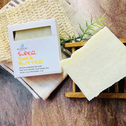 Bluebyrd Soap Co. Organic Shea Butter Bar Soap | Artisanal Natural Soap Bar for Super Soft Moisturized Skin | Raw Shea Butter Face & Body Wash Bar for Dull Dry Skin (Shea Butter, BAR)
