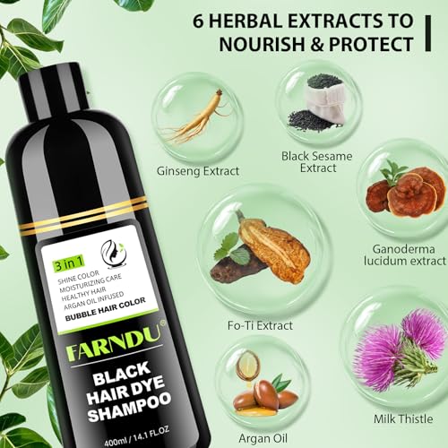 Dark Black Hair Dye Shampoo 3-in-1 for Gray Coverage, Argan Oil