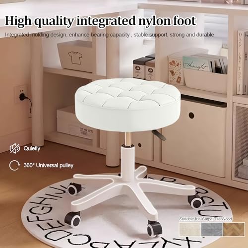 Rolling Stool with Wheels, Height Adjustable Padded Seat, 360 Swivel