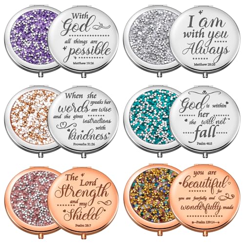 Thyle 12 Pcs Christian Compact Mirror Gifts for Women Bible Study Group Gift Verse Bulk Hand Makeup Compact Purse Religious Baptism for Easter Thank You Valentine's Day(Style 1,Colorful)