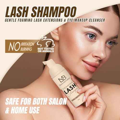 60ml Beige Lash Shampoo kit for Lash Extensions. Lash Wash for Eyelash Extensions & Natural Lashes. lash extension cleanser for Makeup Remover Oil & Sulfate Free for Salon and Home Use