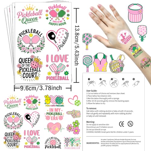 164Pcs Pink Pickleball Stickers Temporary Tattoos for Pickle Birthday Decorations, Hypoallergenic Green and Pink Pickleball Themed Party Decorations