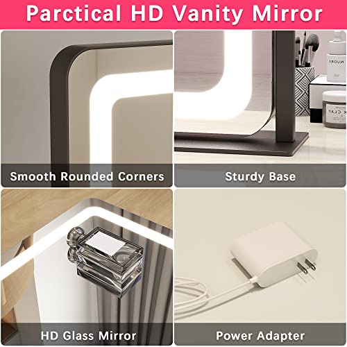 ROLOVE 22x17 Inch Lighted Vanity Mirror with Dimmable LED Lights - 3 Color Modes, Smart Touch Control & 360¡Æ Rotating Base - Desk Makeup Mirror (Black)